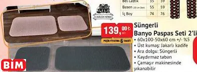 CASİLDA HOME SÜNGERLİ BANYO PASPAS SETİ 2’Lİ
